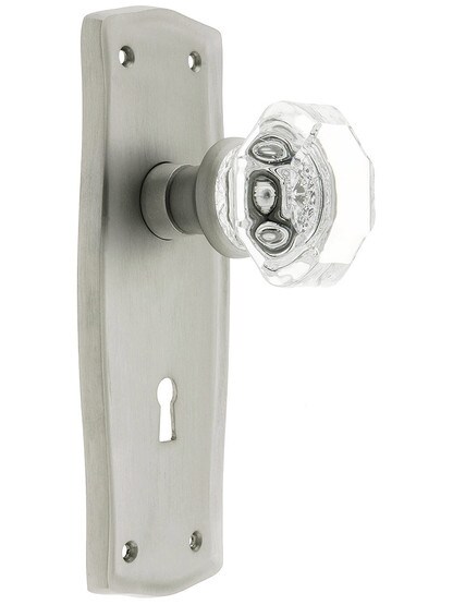 Prairie Style Doorset with Waldorf Crystal Doorknobs in Satin Nickel Finish.